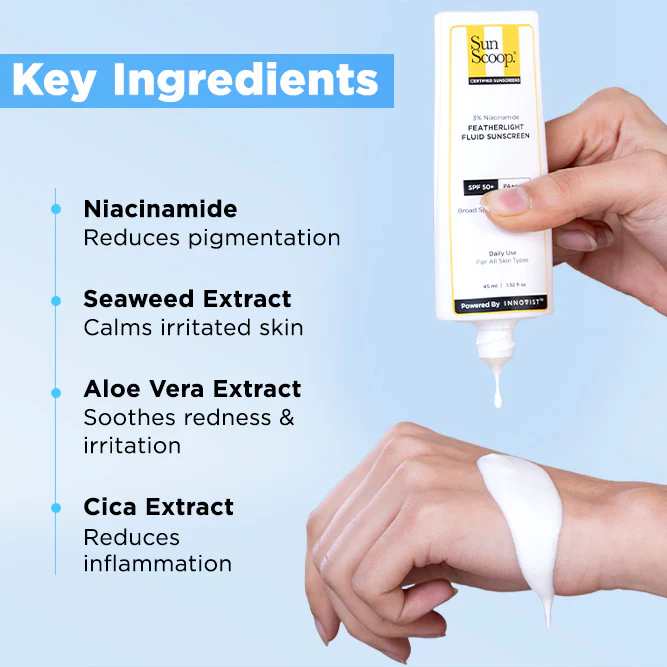 3% Niacinamide Featherlight Fluid Sunscreen| SPF 50+ PA++++| In-Vivo Tested - 45ml - Image 6