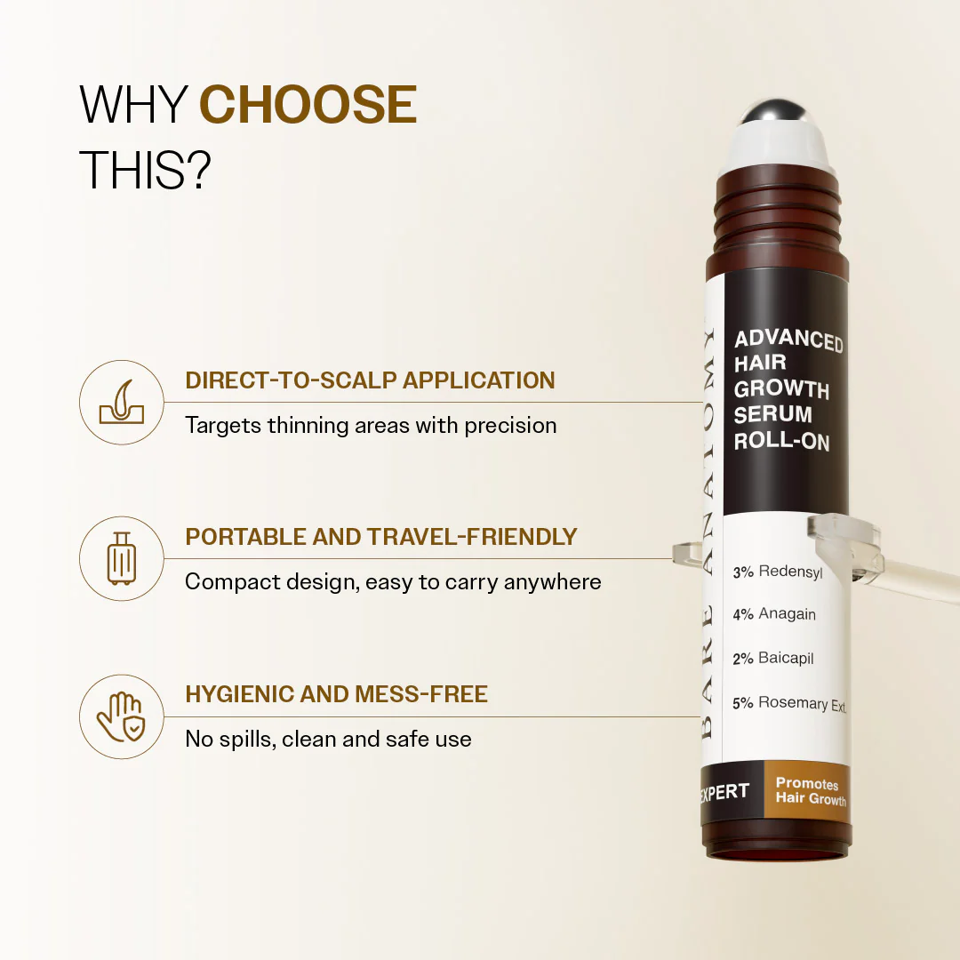 Advanced Hair Growth Serum Roll-On with Redensyl, Rosemary & Rice Water- 25 ml - Image 5