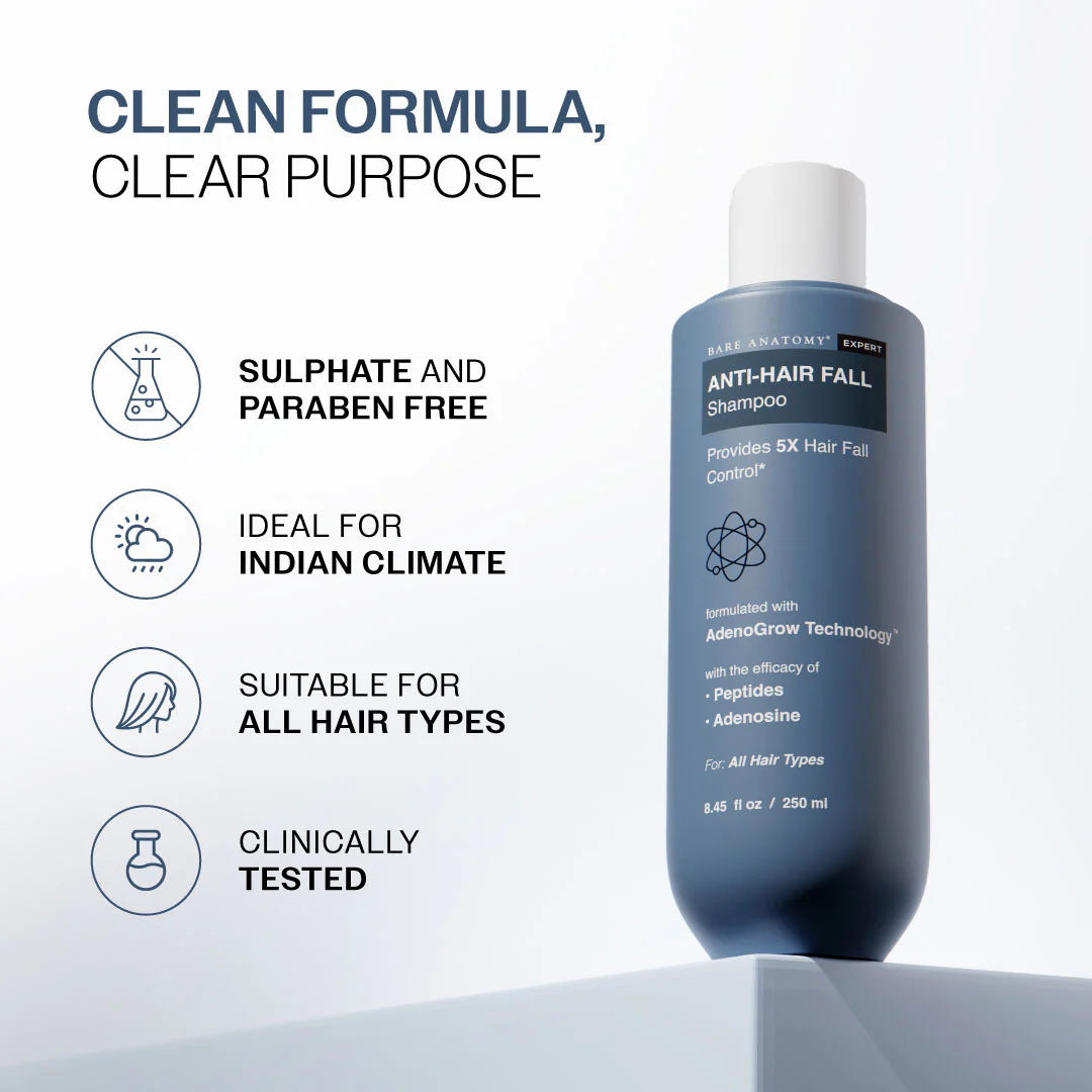 Anti-Hair Fall Shampoo with Adenosine & Peptides | 5X Hairfall Control - 250 ml - Image 7