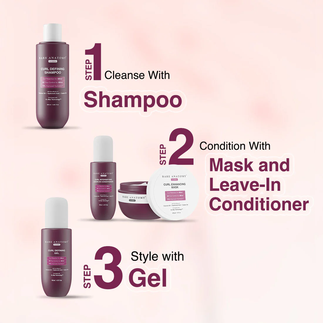 Curl Defining Kit (Shampoo - 250 ml | Leave in Conditioner - 140 ml | Gel - 140 ml) with Curl Definition & 2X Frizz Control for Men & Women - Image 8