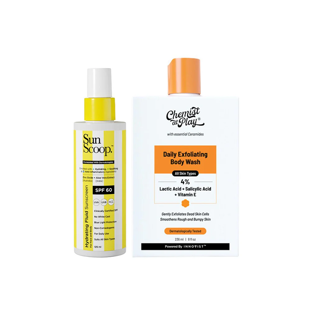 Exfoliate & Protect Combo (Hydrating Fluid Sunscreen - 125 ml | Brightening Body Wash - 236 ml) - Image 6