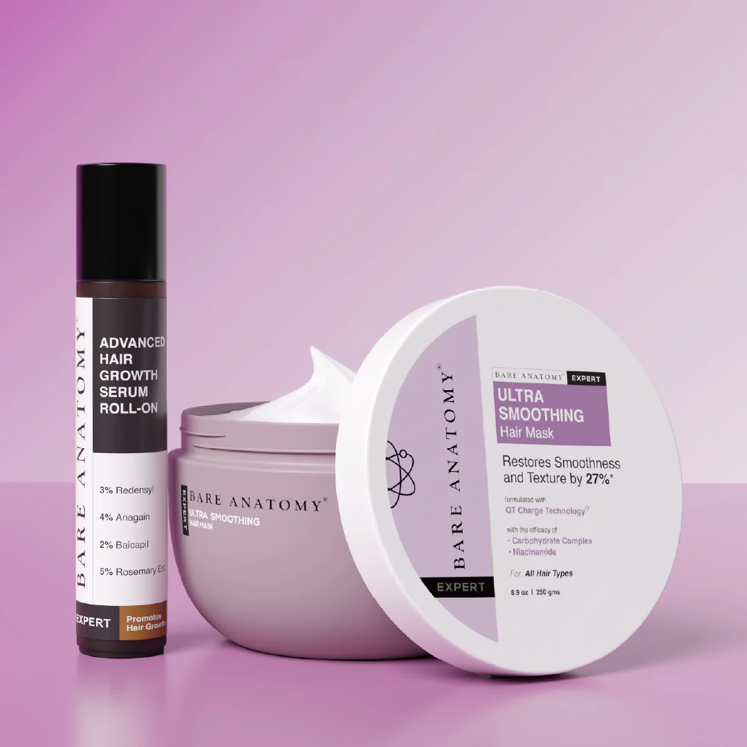 Long & Smooth Duo (Hair Growth Serum Roll On - 25 ml | Ultra Smoothing Mask - 250 gm)