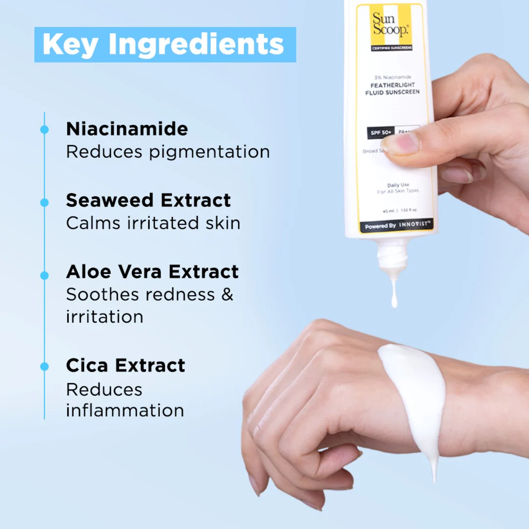 3% Niacinamide Featherlight Fluid Sunscreen| SPF 50+ PA++++| In-Vivo Tested - 45ml | Pack of 2 - Image 6