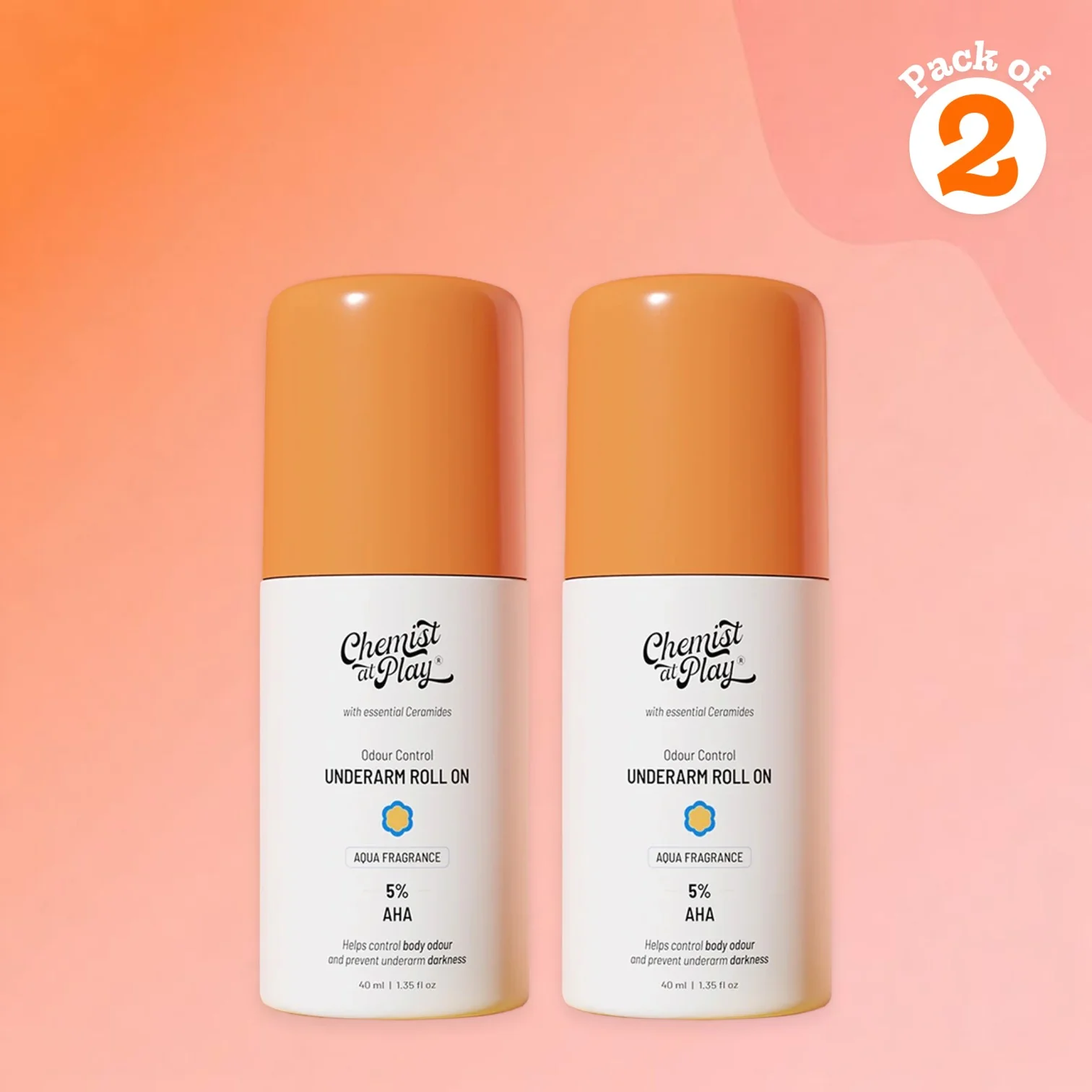 Underarm Roll On for Odour Control & Pigmentation (Peach & Aqua) - 40 ml | Pack of 2